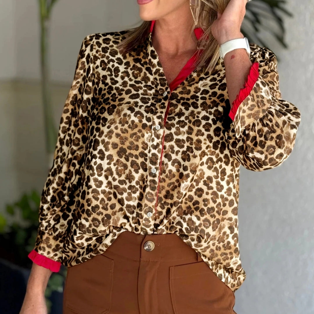 Top informal versátil de manga larga con estampado de leopardo para mujer - Bego Fashion