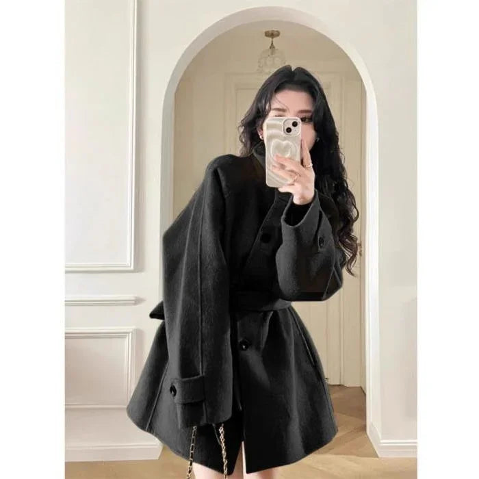 Abrigo de lana corto estilo coreano elegante y casual - Bego Fashion