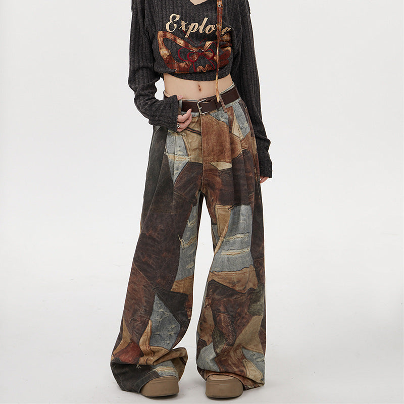 Pantalones vaqueros de pierna ancha con estampado retro para hombre y mujer, de tiro bajo. - Bego Fashion