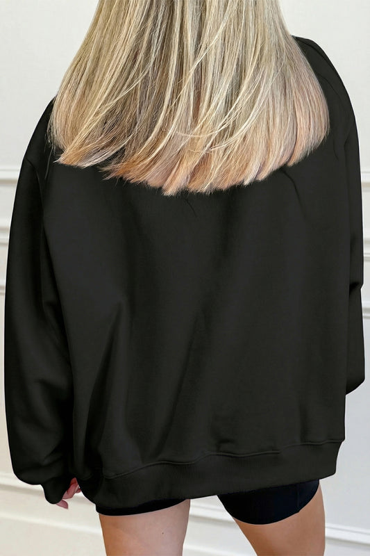 Sudadera negra lisa de corte oversize y cuello perkins