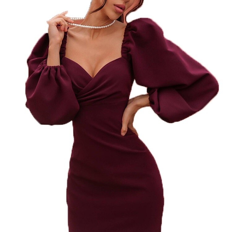 Vestido para mujer, estilo elegante, para primavera y otoño, con mangas abullonadas, diseño sexy de manga larga, estilo casual (GHH1287)