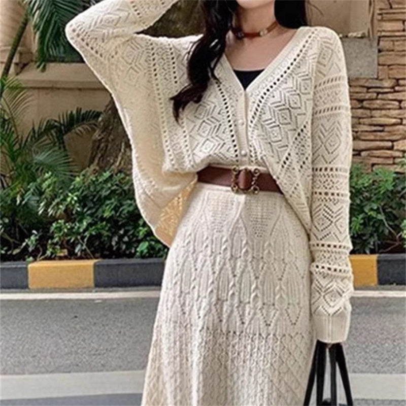 Conjunto de dos piezas con falda calada y cordones, estilo socialité elegante - Bego Fashion