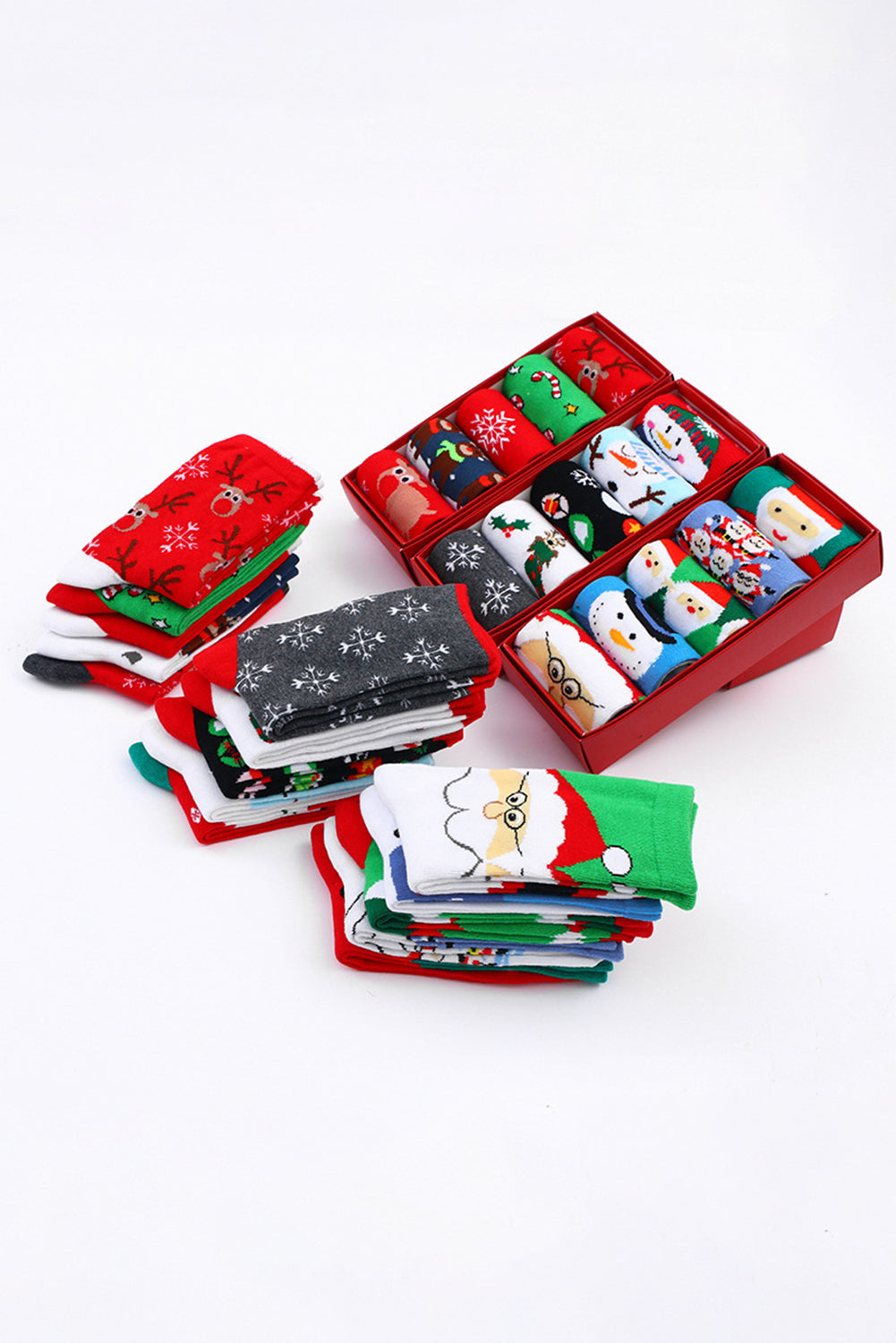 Set de 5 pares de calcetines suaves Dearlove con diseño navideño de renos de dibujos animados (color rojo intenso) y caja incluida.