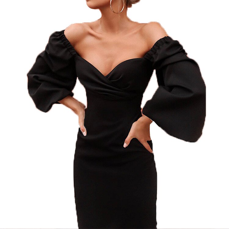 Vestido para mujer, estilo elegante, para primavera y otoño, con mangas abullonadas, diseño sexy de manga larga, estilo casual (GHH1287)