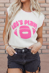 Chaleco de punto informal con textura y estampado "Lets Play Rugby" en color blanco