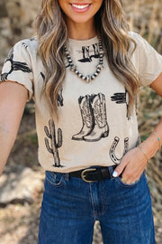 Camiseta beige con estampado retro western