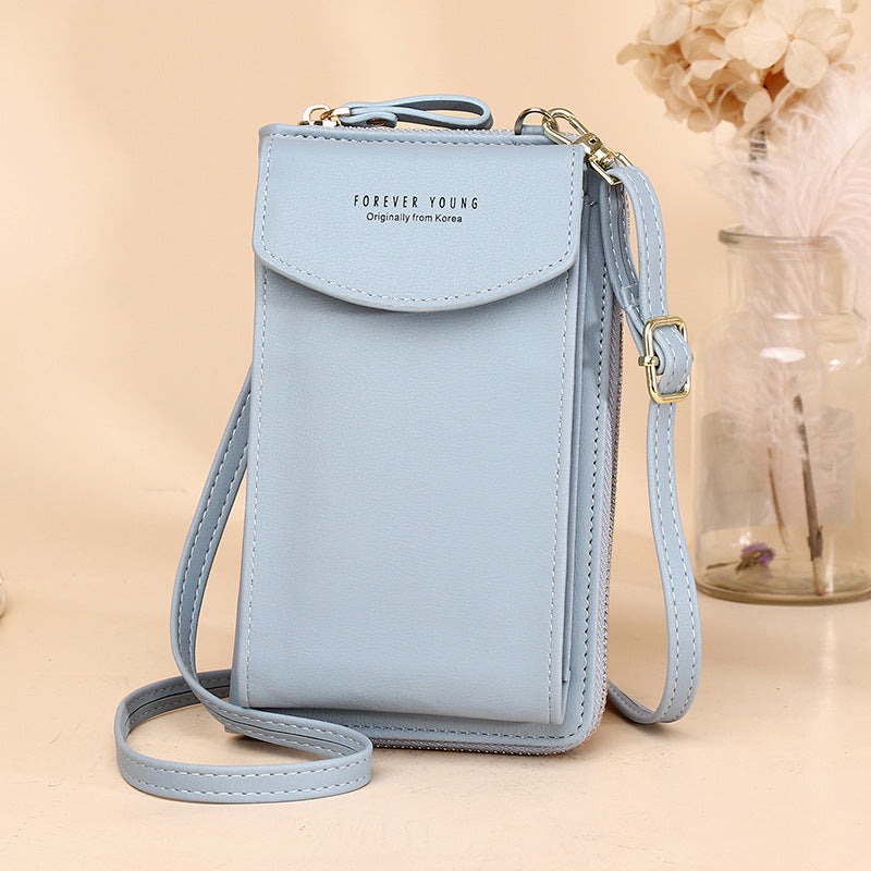 Cartera cruzada vertical de color liso para teléfono móvil, versátil, con cremallera, para mujer - Bego Fashion