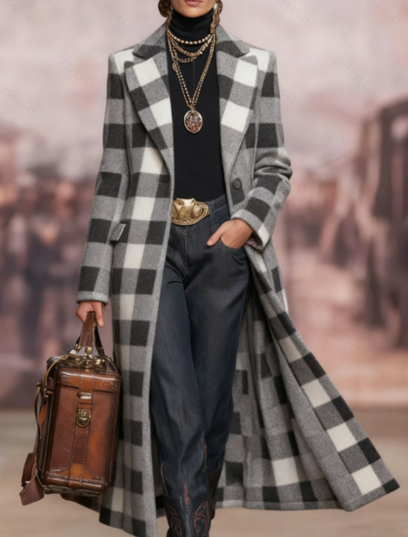 Abrigo informal holgado de cuadros retro de longitud media - Bego Fashion