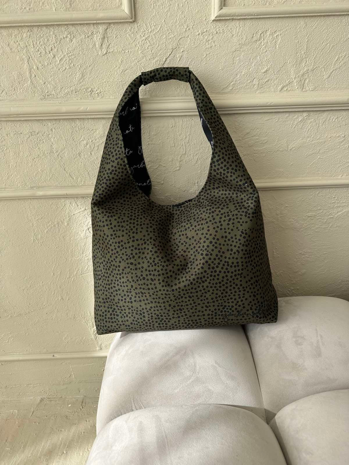 Moon Bag Heart - Khaki Polka Dots