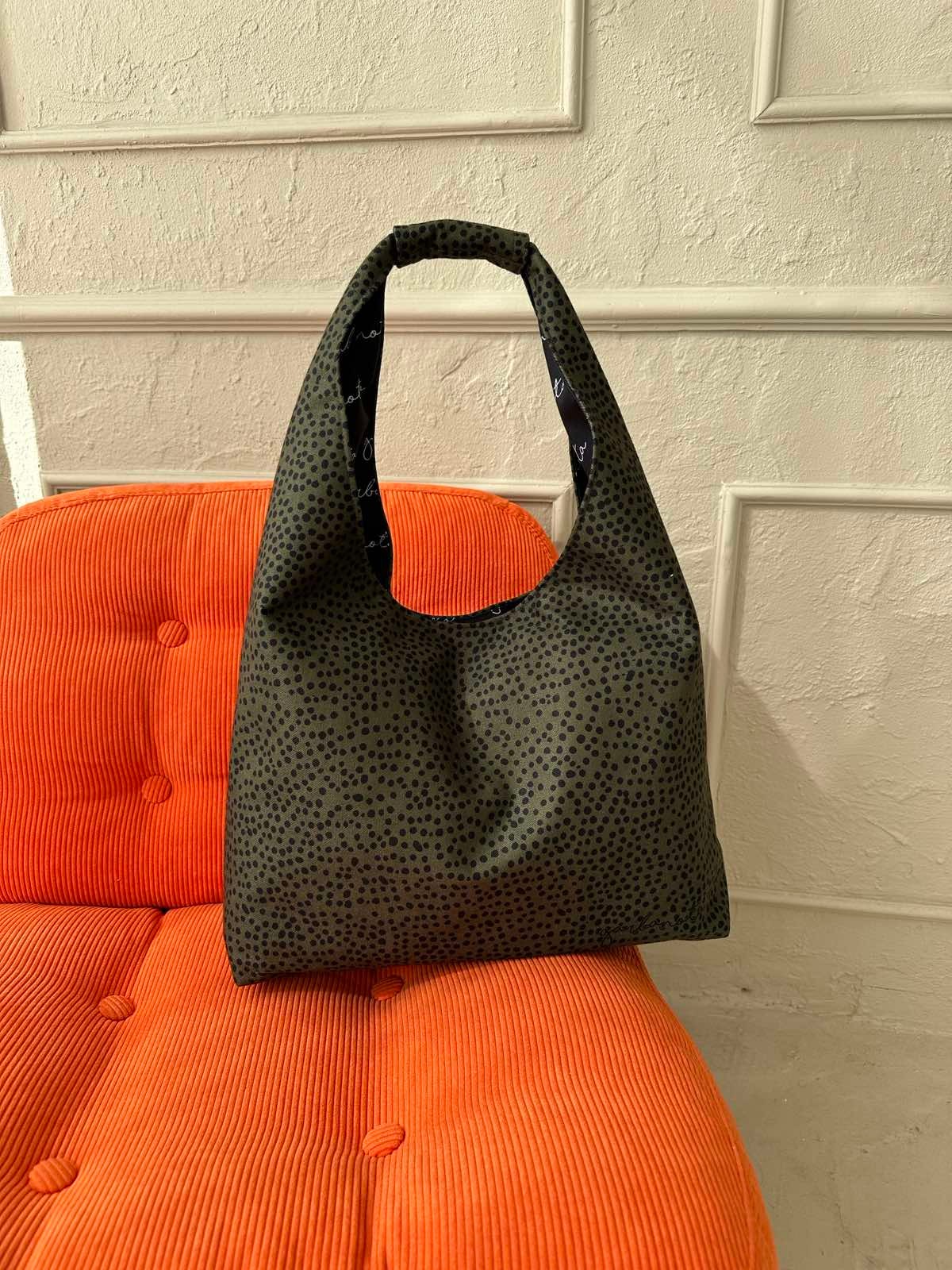 Moon Bag Heart - Khaki Polka Dots