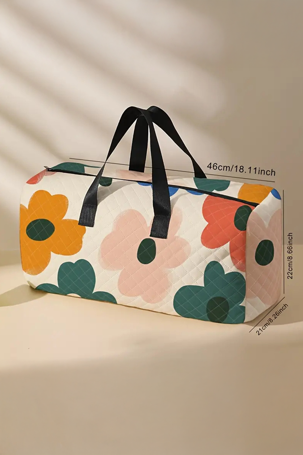Bolsa de lona grande acolchada con estampado de flores blancas - Bego Fashion