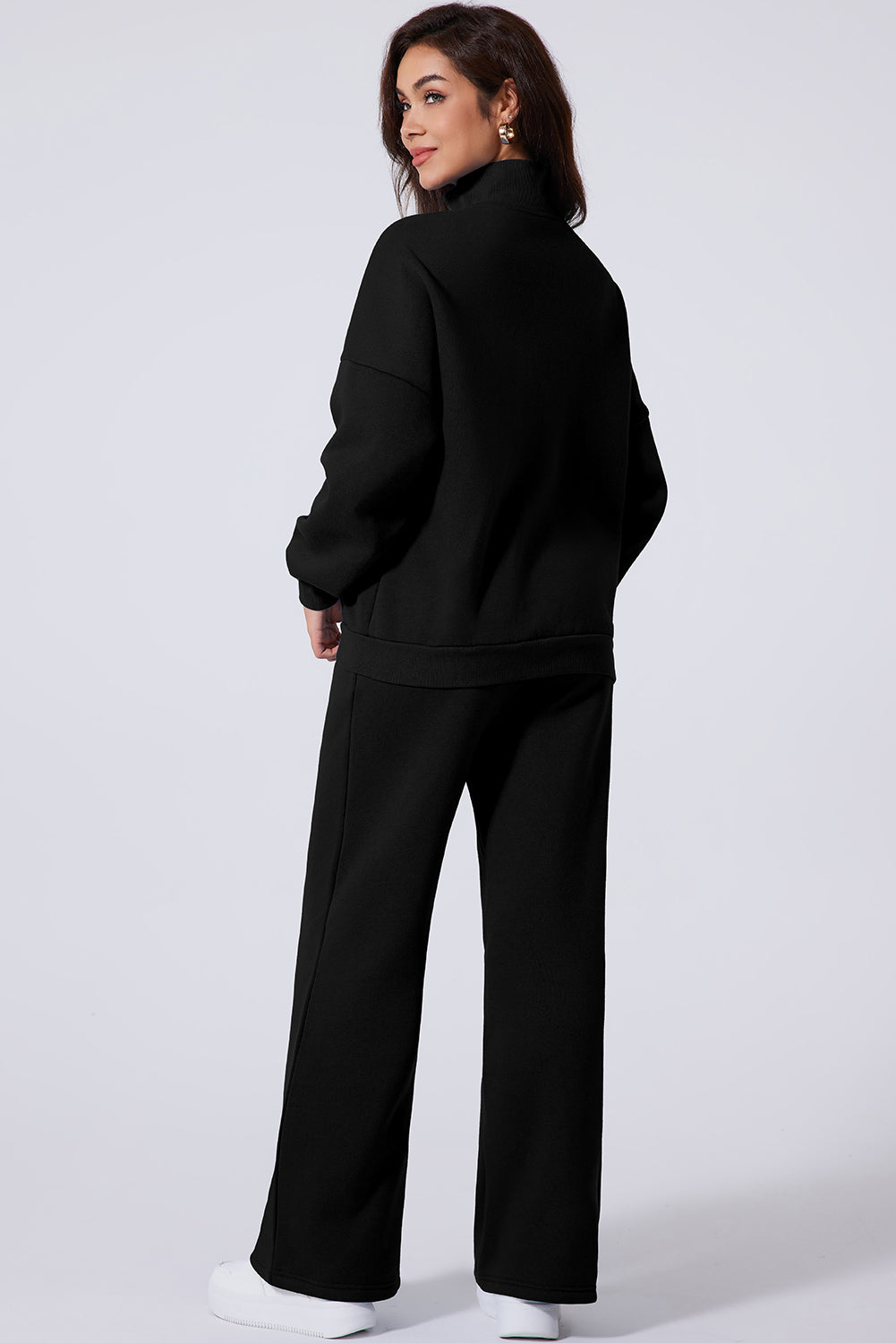 Conjunto de 2 piezas de chaqueta con cremallera y pantalones con cordón y hombros caídos Clearly Aqua - Bego Fashion