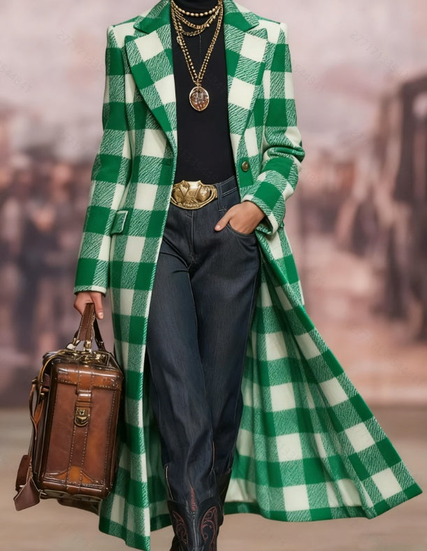 Abrigo informal holgado de cuadros retro de longitud media - Bego Fashion