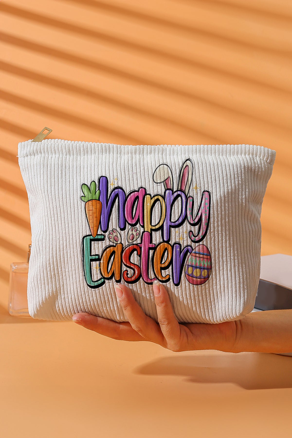 Neceser de pana blanca con estampado alegre y divertido de Pascua