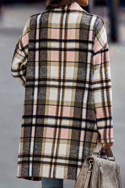 Chaqueta rosa de cuadros con botones y solapas