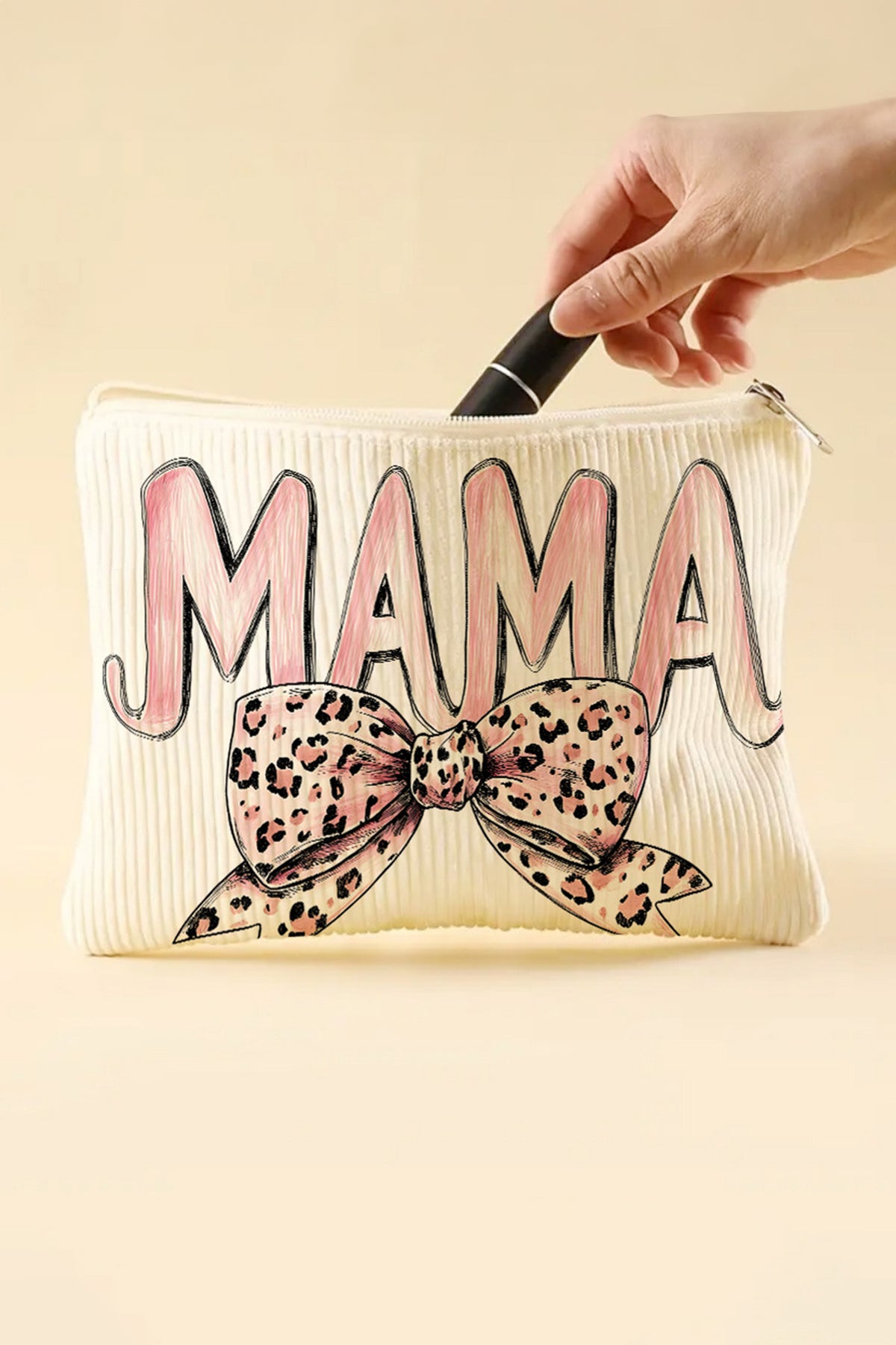 Neceser blanco con estampado de leopardo y lazo