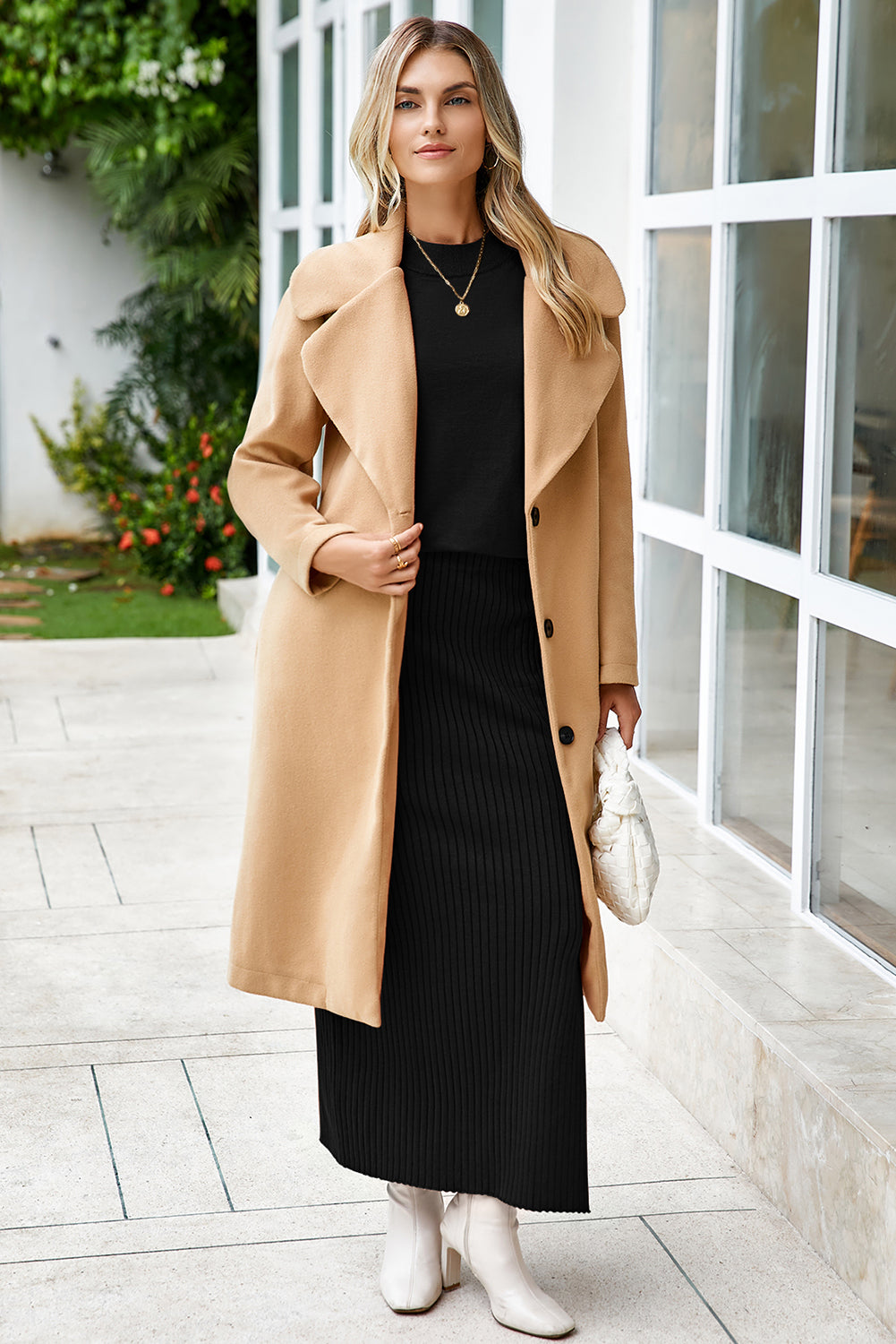 Conjunto de 2 piezas de suéter con camiseta Dolman de punto de color negro liso y falda dividida acanalada - Bego Fashion