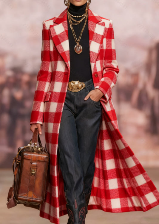 Abrigo informal holgado de cuadros retro de longitud media - Bego Fashion