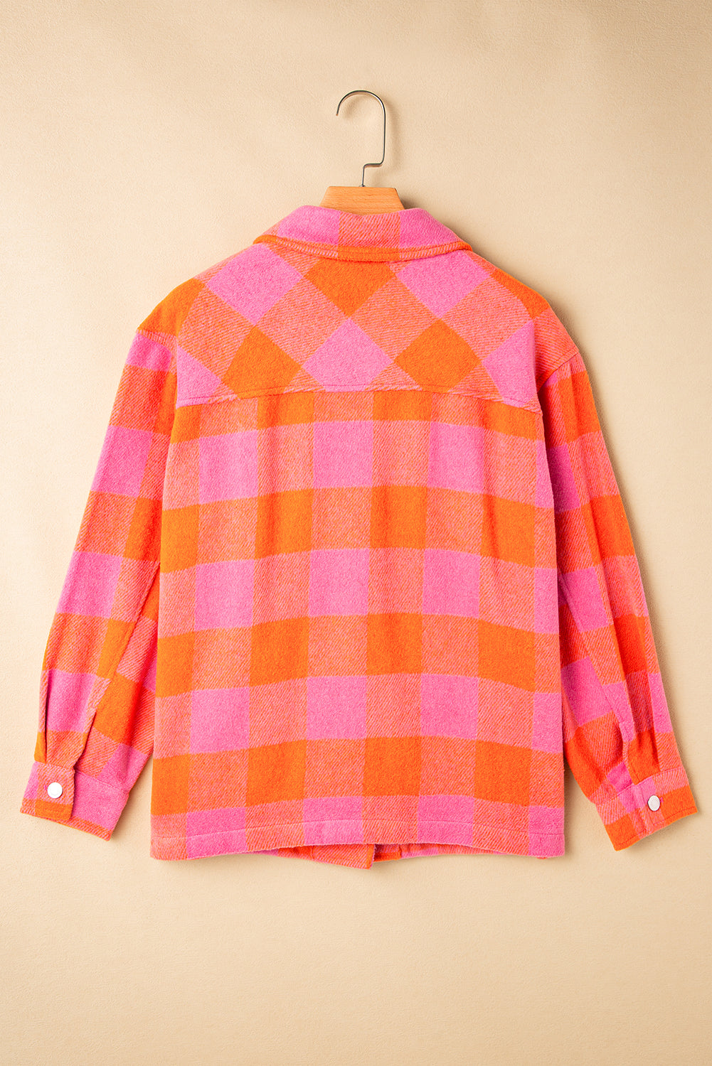 Orange Plaid Chest Pockets Button-up Turn Down Collar Jacket - Bego Fashion