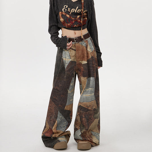 Pantalones vaqueros de pierna ancha con estampado retro para hombre y mujer, de tiro bajo. - Bego Fashion