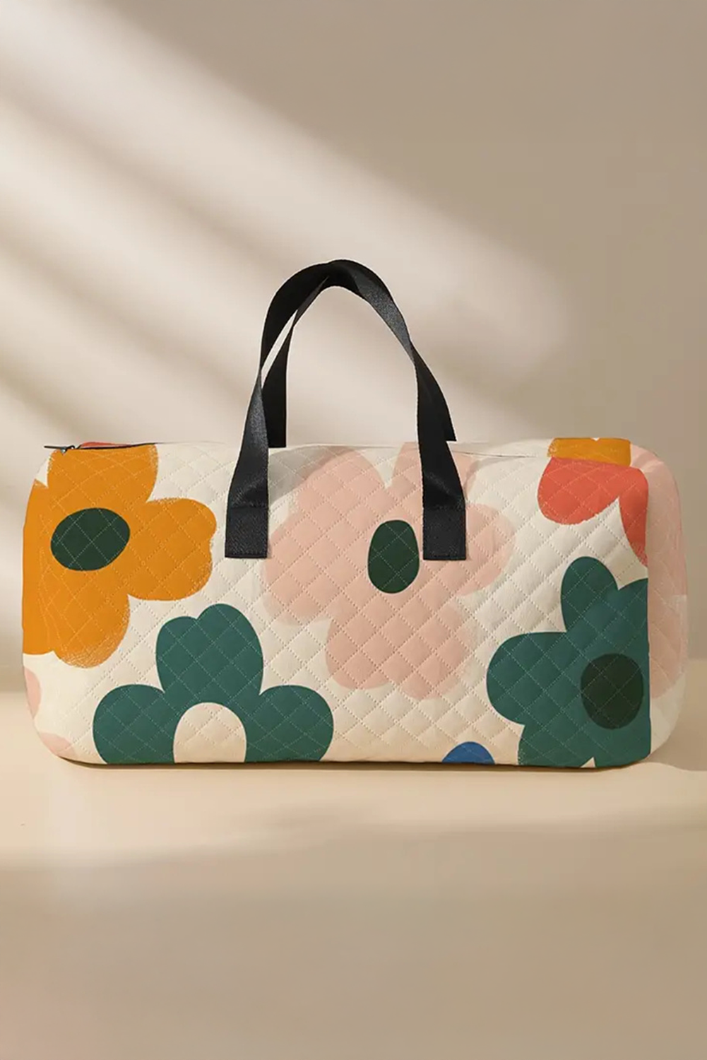Bolsa de lona grande acolchada con estampado de flores blancas - Bego Fashion