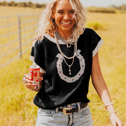 Jersey de punto de manga corta con cuello redondo para mujer - Bego Fashion