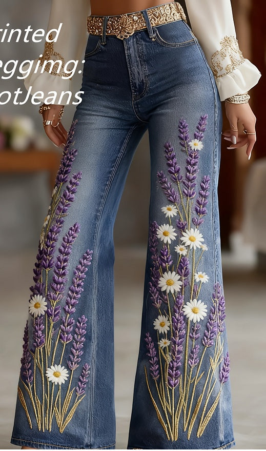 Pantalones de pierna ancha para mujer, cómodos y sencillos, con estampado floral - Bego Fashion