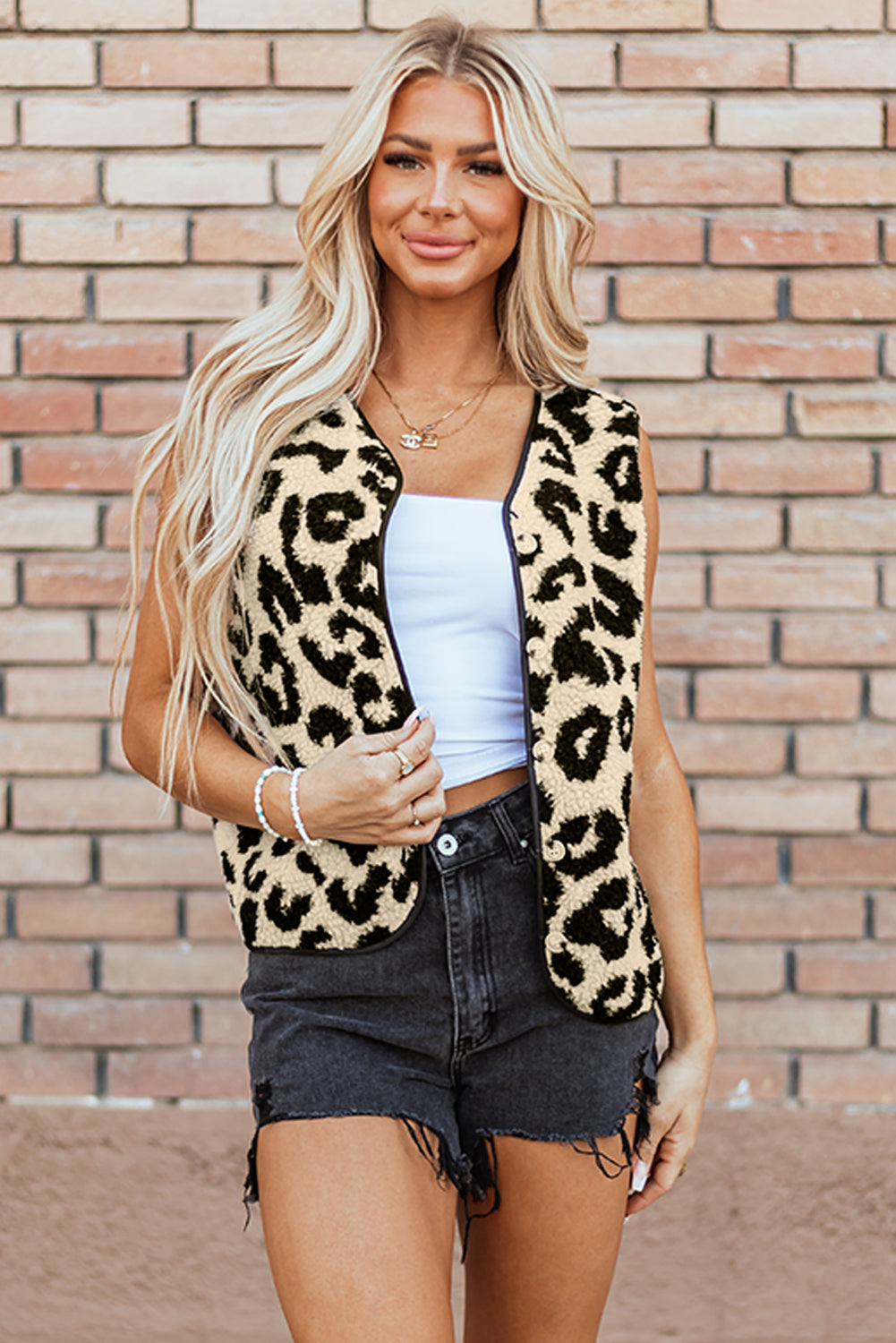 Chaleco sherpa con estampado de leopardo negro - Bego Fashion