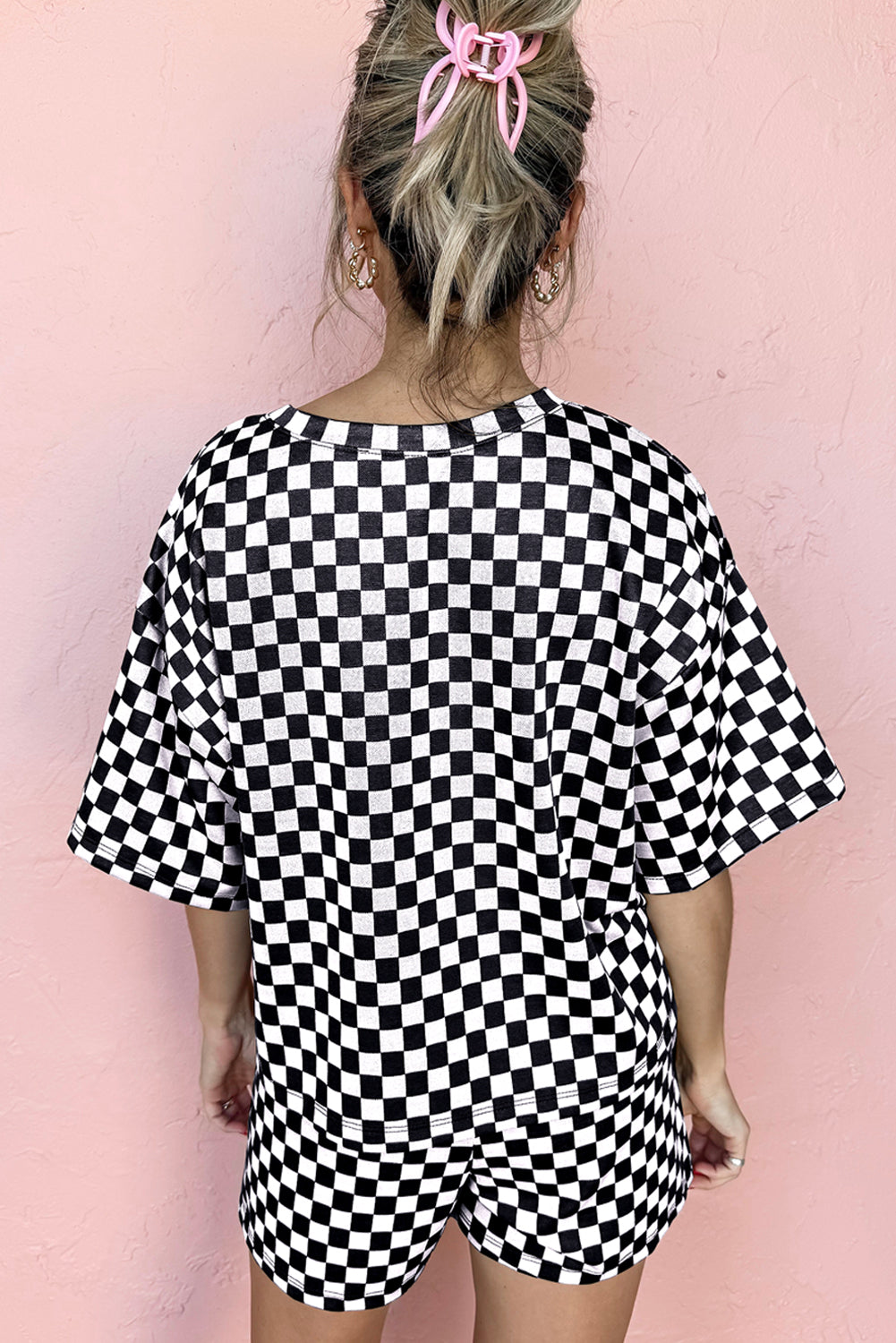 Conjunto casual de 2 piezas con top y pantalón corto a cuadros negros - Bego Fashion