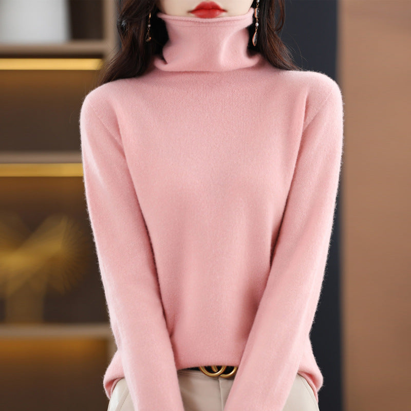 Suéter de cuello alto para mujer, 100% lana pura, con cuello vuelto y capucha - Bego Fashion