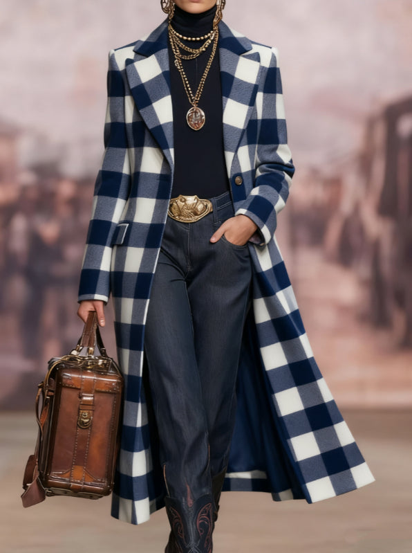 Abrigo informal holgado de cuadros retro de longitud media - Bego Fashion