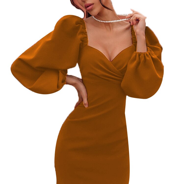 Vestido para mujer, estilo elegante, para primavera y otoño, con mangas abullonadas, diseño sexy de manga larga, estilo casual (GHH1287)