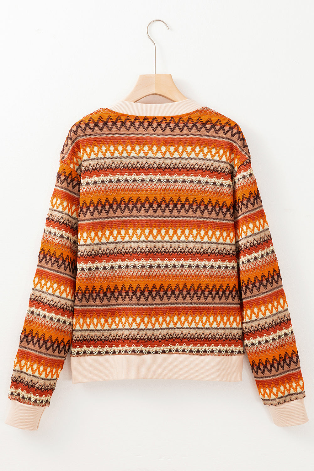 Chaqueta naranja de estilo boho a rayas, con cremallera y manga larga