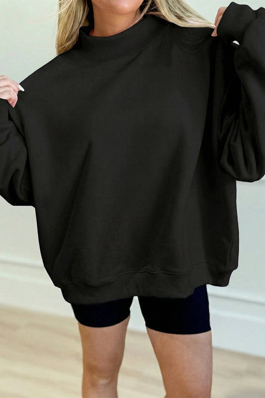 Sudadera negra lisa de corte oversize y cuello perkins