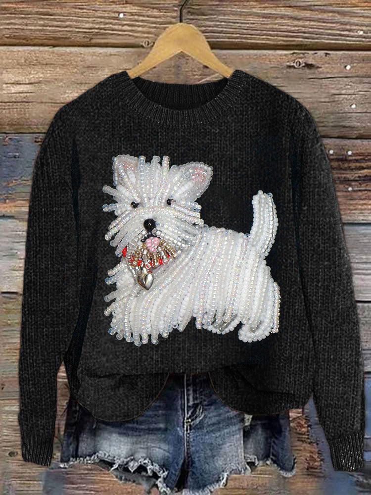 Sudadera con capucha de cuello redondo de punto grueso y cálida con estampado digital de conejo en medio de un prado floral. - Bego Fashion