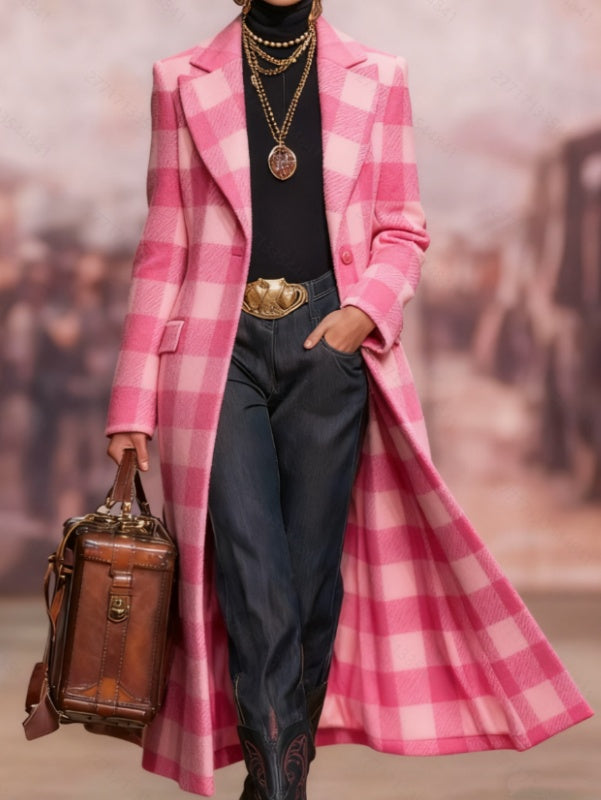 Abrigo informal holgado de cuadros retro de longitud media - Bego Fashion