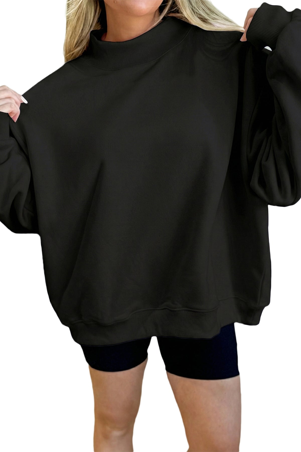 Sudadera negra lisa de corte oversize y cuello perkins