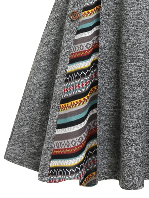 Vestido de mujer Dressfo para otoño/invierno, cuello convertible, ajustado, a rayas, corte acampanado, manga larga.