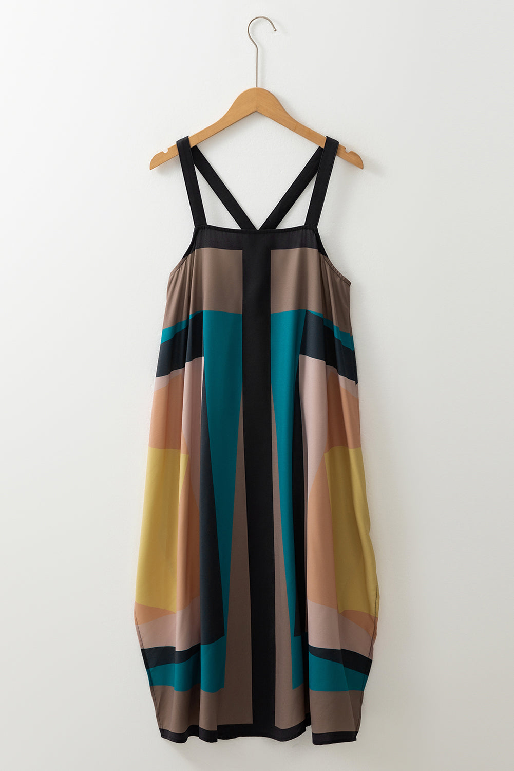 Vestido marrón retro sin mangas con estampado geométrico y espalda en Y - Bego Fashion