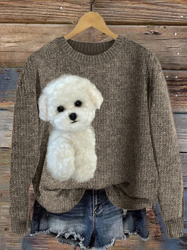 Sudadera con capucha de cuello redondo de punto grueso y cálida con estampado digital de conejo en medio de un prado floral. - Bego Fashion