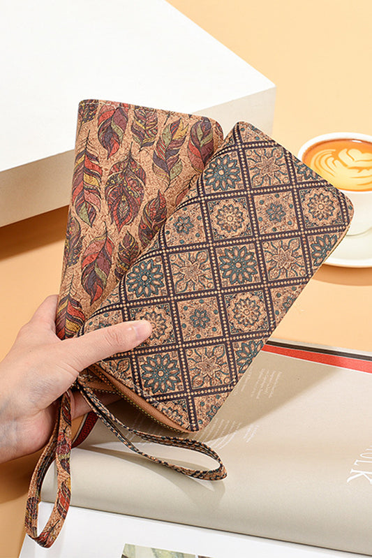 Cartera de mano de piel sintética marrón con estampado de estilo western