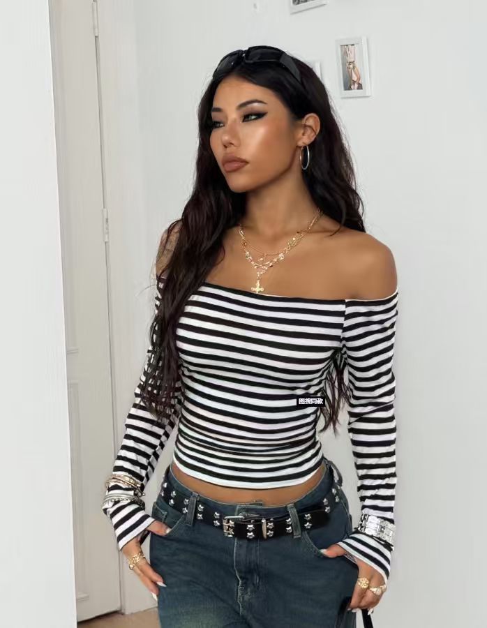 Top informal con hombros descubiertos y estampado de rayas para mujer - Bego Fashion