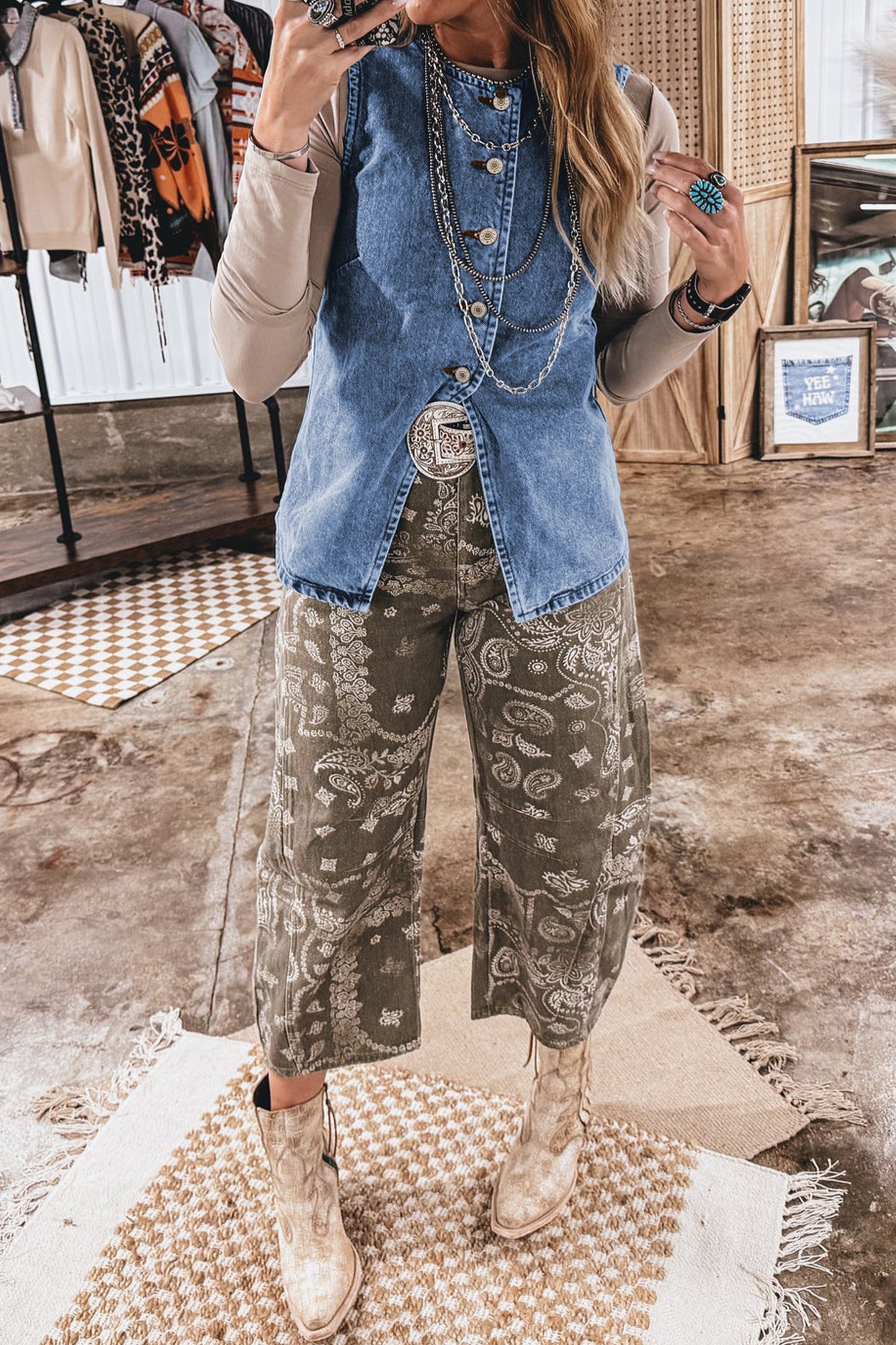 Chaleco vaquero con abertura frontal y botones en azul Ashleigh - Bego Fashion