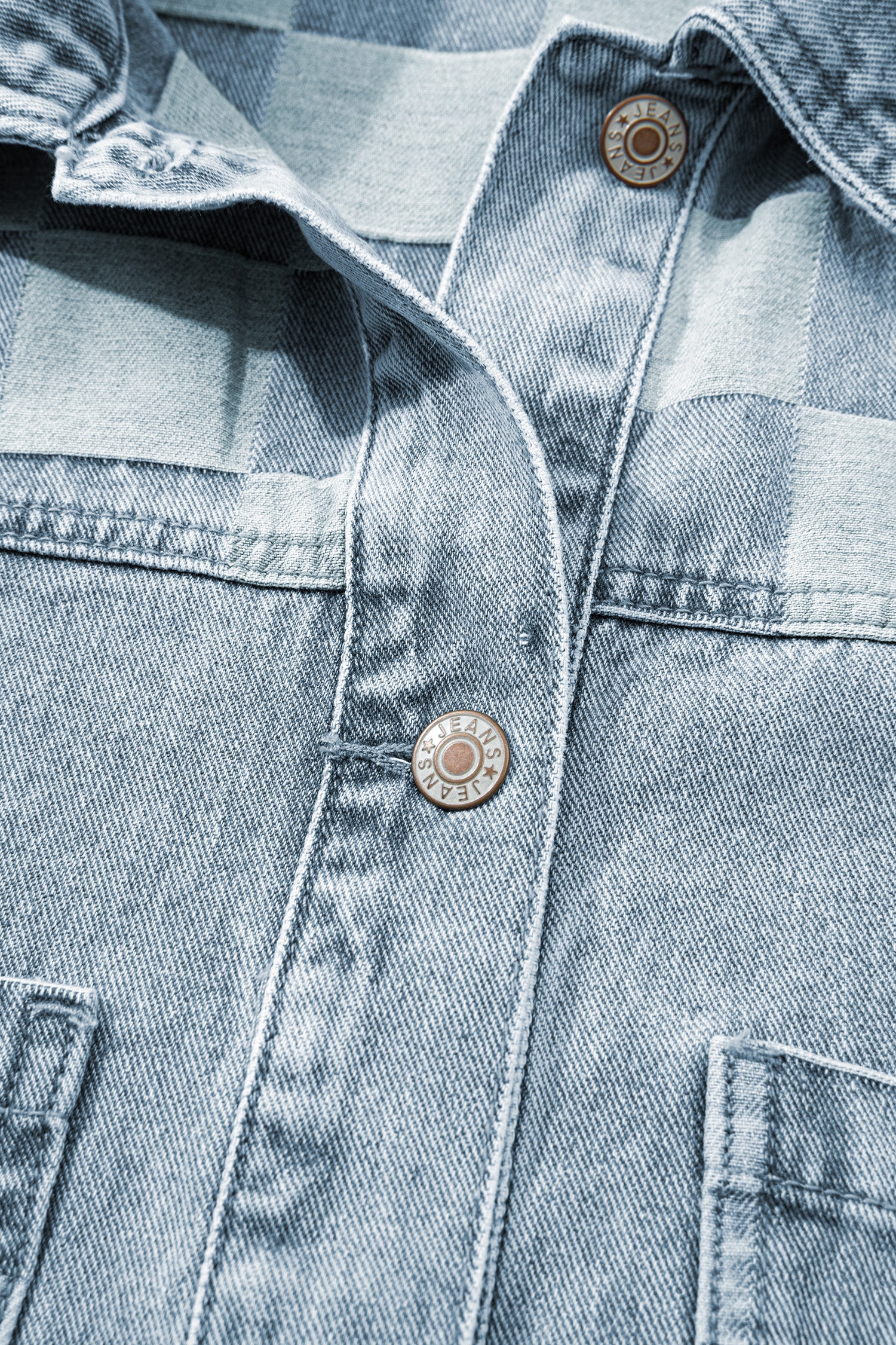 Chaqueta informal de mujer con estampado de cuadros vaqueros en azul Beau - Bego Fashion