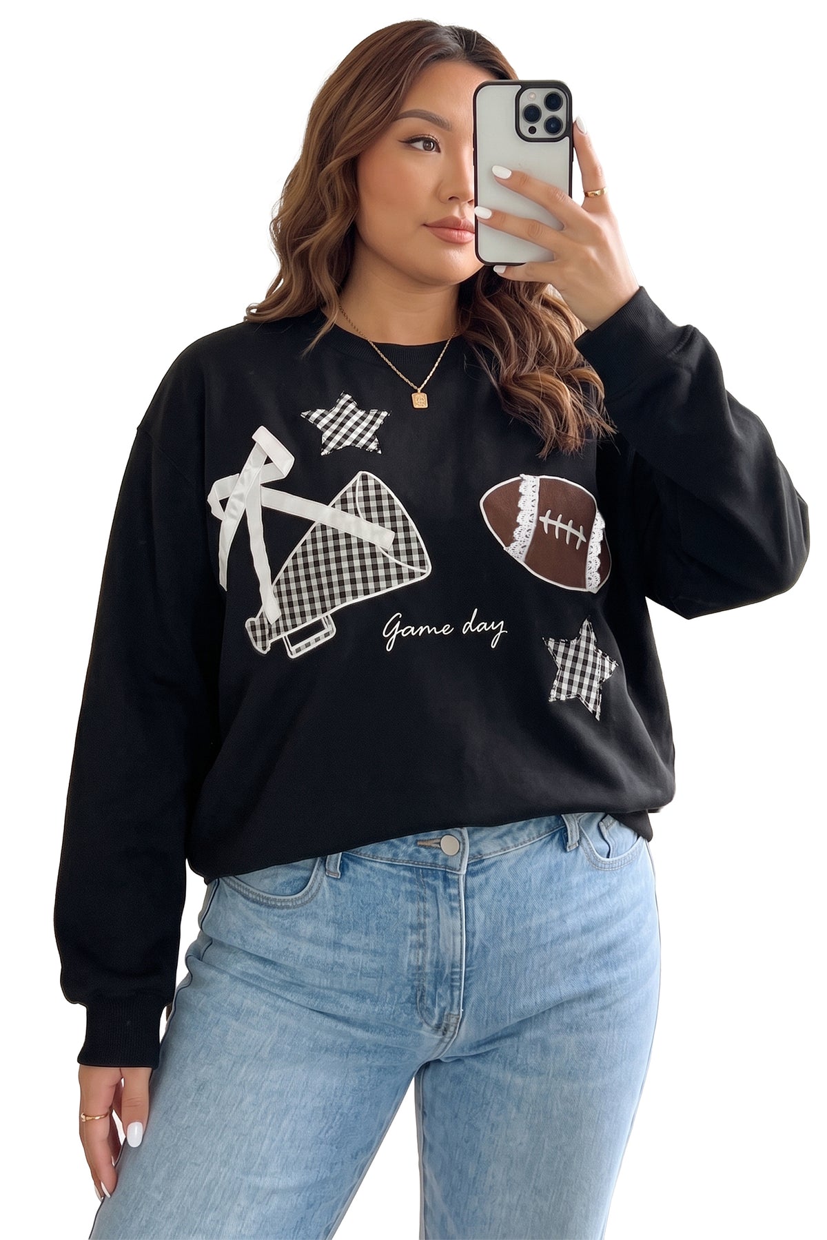 Sudadera de talla grande con diseño de parches y estampado «Rugby Game Day» en rojo competición