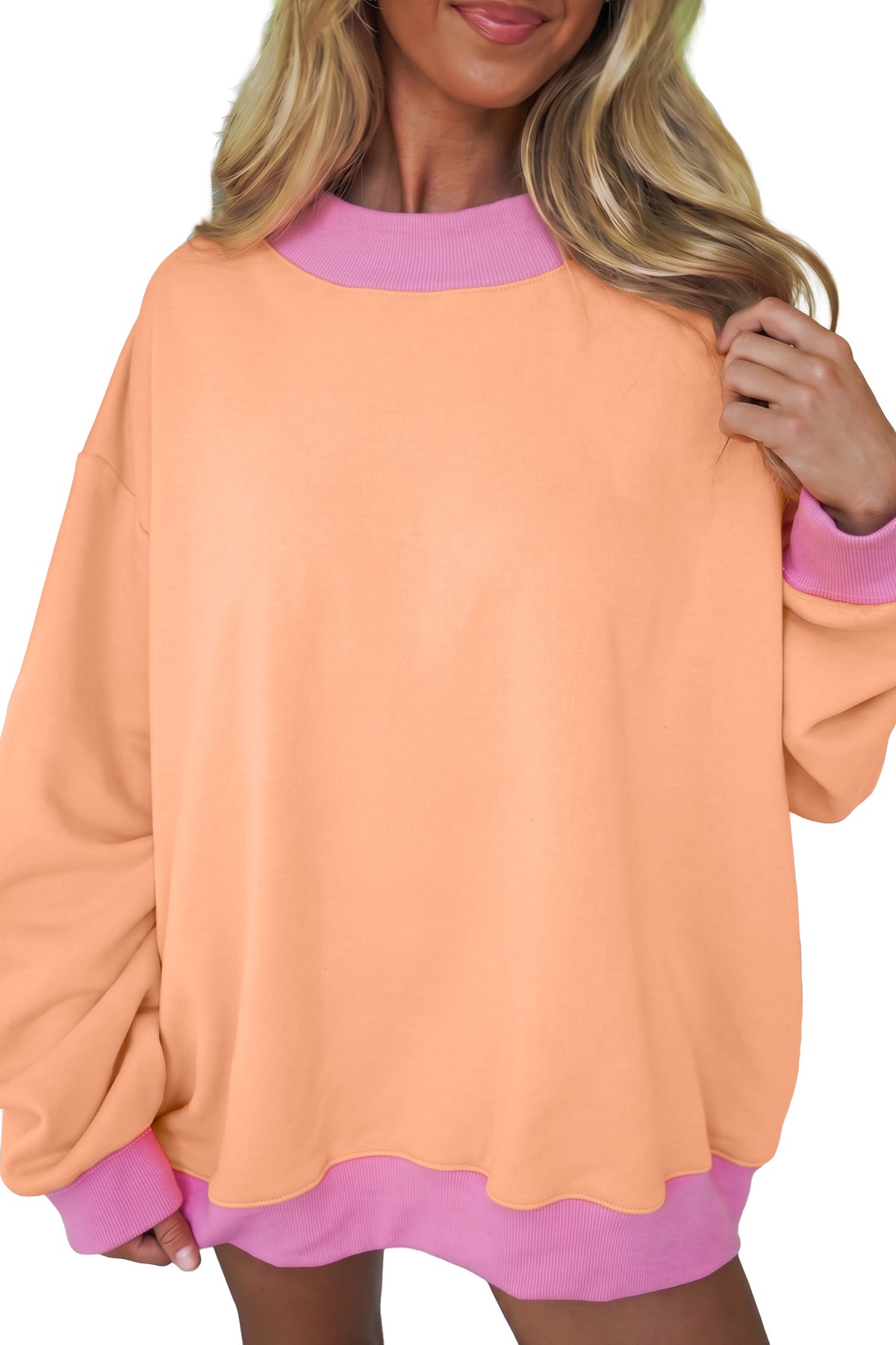 Sudadera de cuello redondo y manga larga en azul sucio con diseño de bloques de color y ribetes