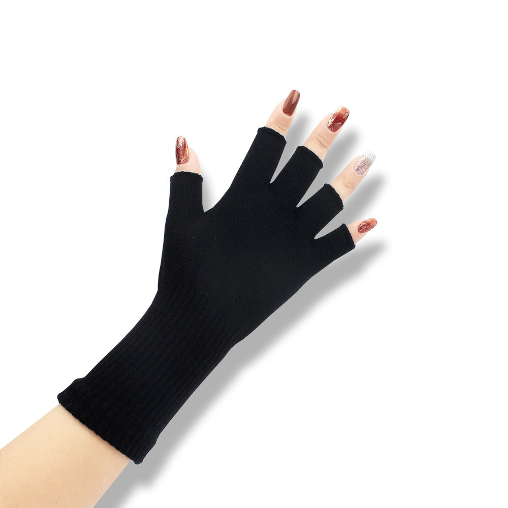 Guantes térmicos de medio dedo acanalados de manga larga de acrílico de moda de color sólido - Bego Fashion