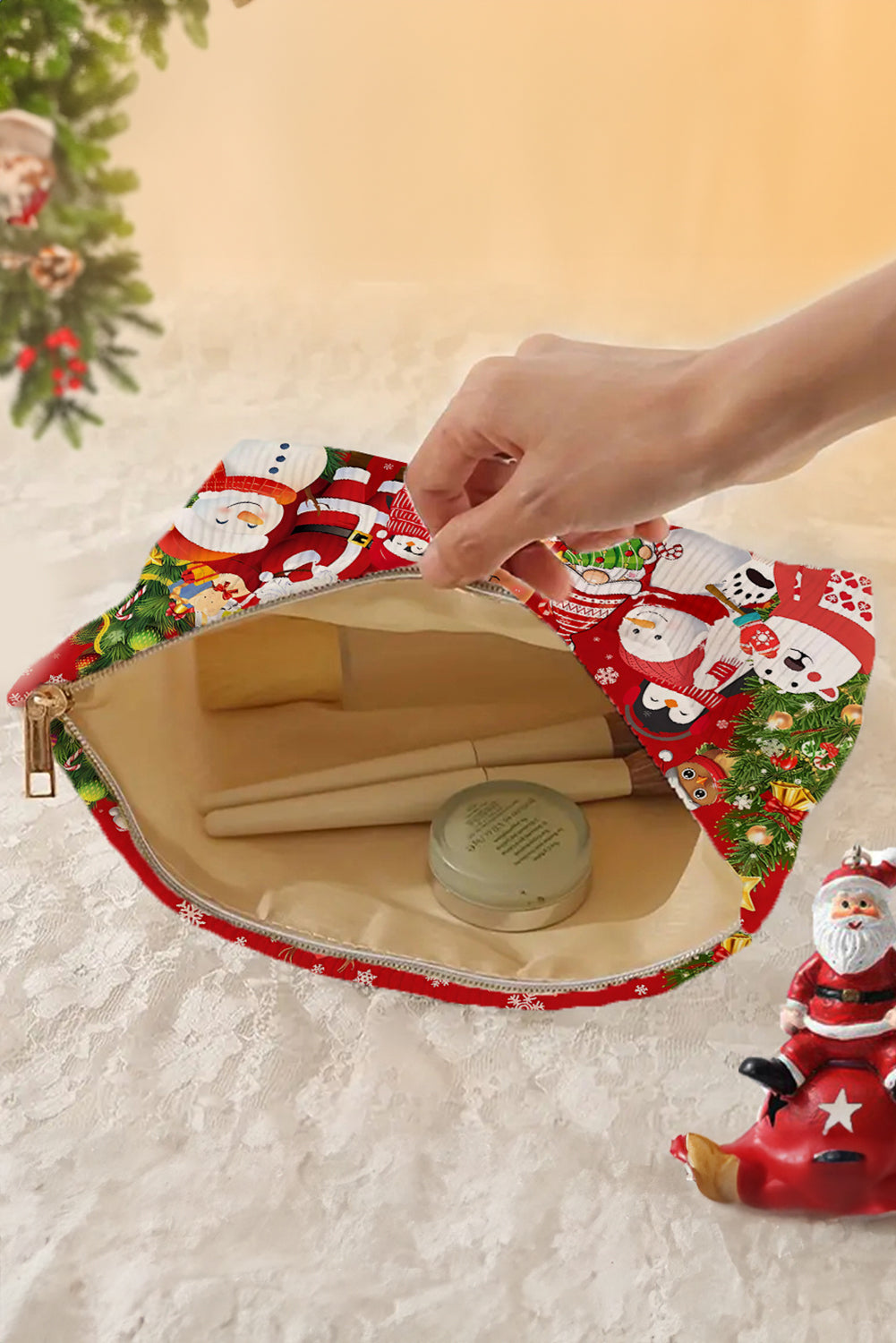 Neceser de pana rojo intenso «Feliz Navidad y Próspero Año Nuevo»