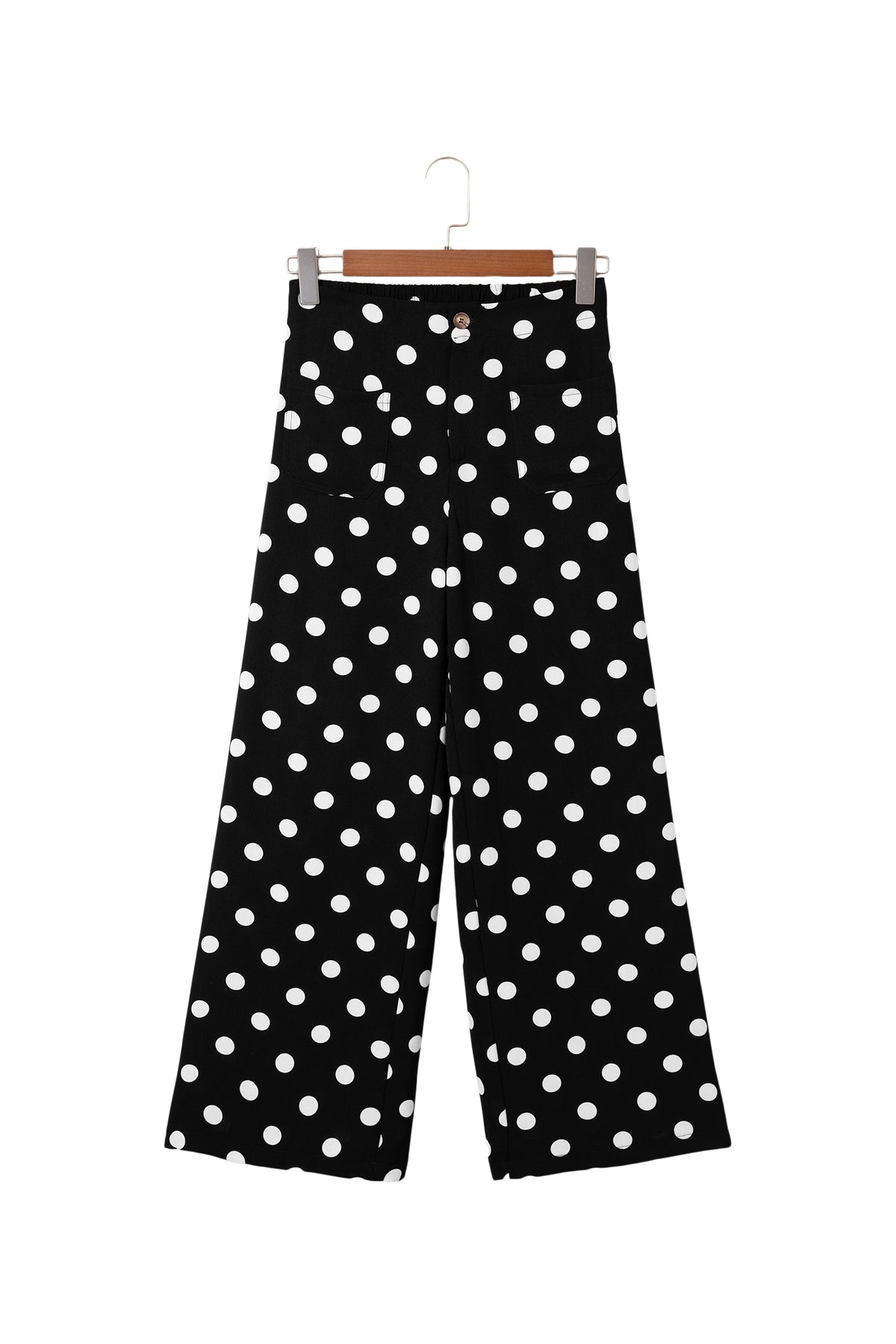Pantalones rectos de talle medio con bolsillos de parche y estampado de lunares negros