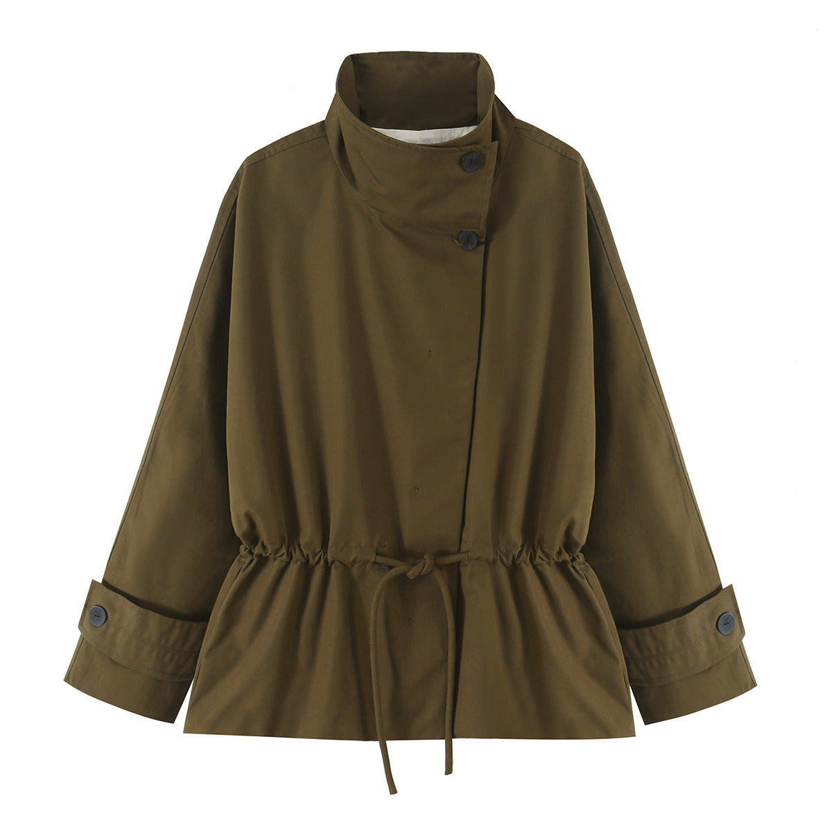 Chaqueta tipo parka, de corte holgado y color liso, con cuello alto y manga larga, de estilo casual